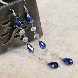 Shoulder Duster Teardrop Crystal 5" Long Earrings